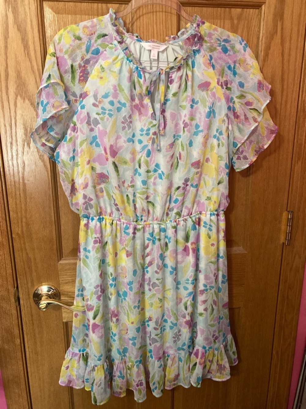 LC Lauren Conrad Pastel Floral Ruffle Tie-Neck Dress